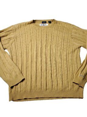 IZOD Ribbed Sweater Mens L  Large Tan Gold Cotton Knit Pullover Golf Grandpa Dad